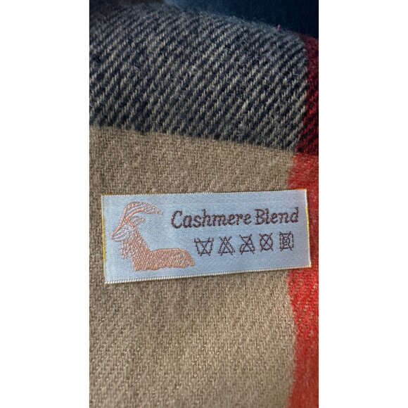 New Cashmere Blend Plaid Shawl Wrap With Fringe Camel Red Black - Picture 7 of 8